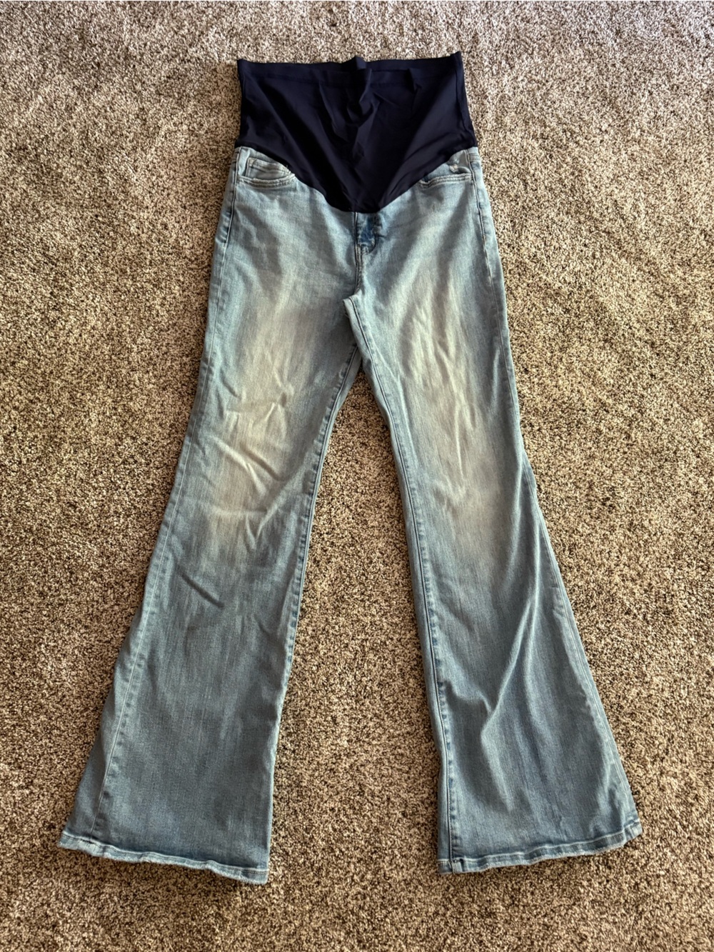 Maternity Flared Jeans with Black Overband Waist